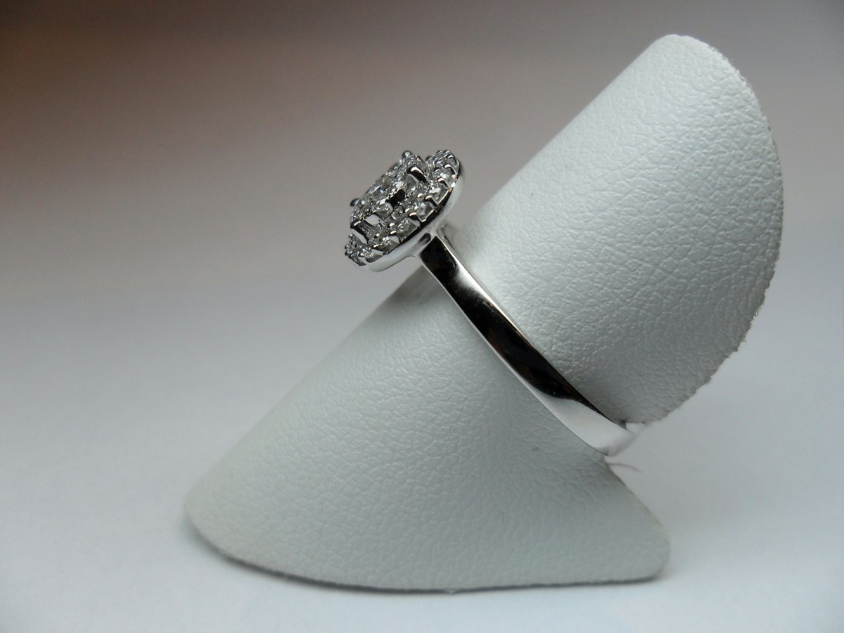 Double Circle Halo Ring White Gold